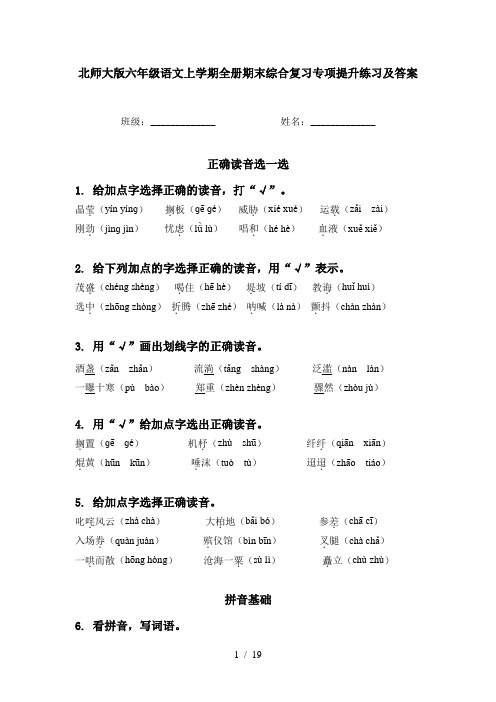 北师大版六年级语文上学期全册期末综合复习专项提升练习及答案