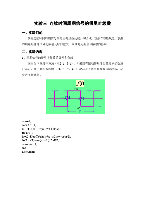 信号与系统 实验三 连续时间周期信号的傅里叶级数