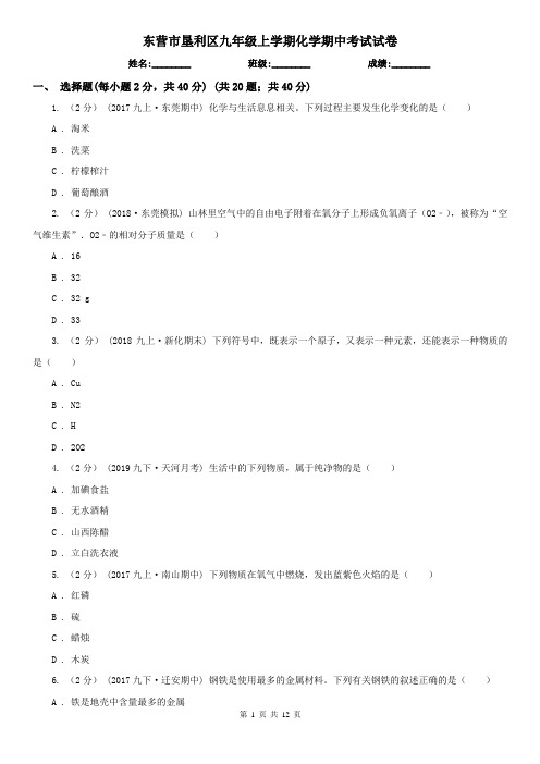 东营市垦利区九年级上学期化学期中考试试卷