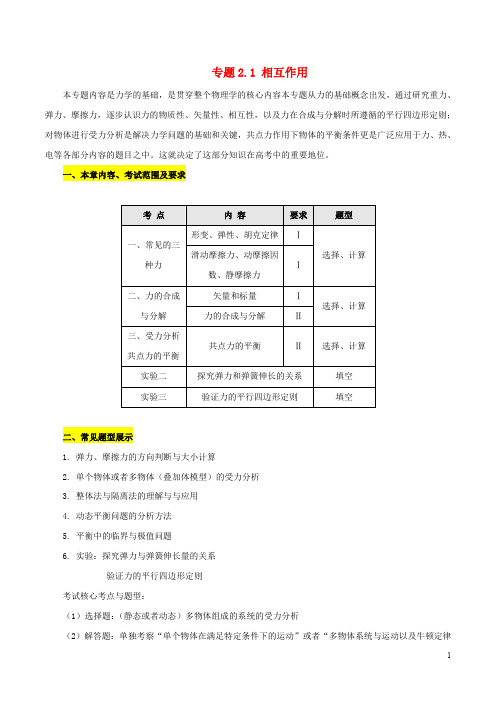 高考物理(热点+题型全突破)专题2.1 相互作用(含解析)