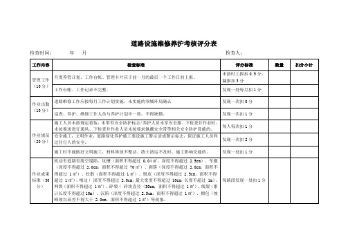 道路设施维修养护考核评分表