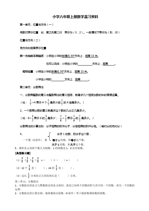 人教版六年级上册数学总预习温习考点和典型例题