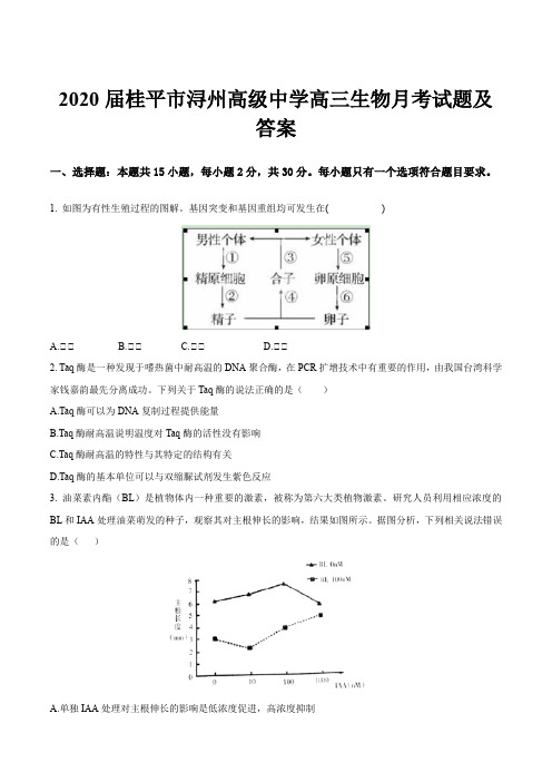 2020届桂平市浔州高级中学高三生物月考试题及答案