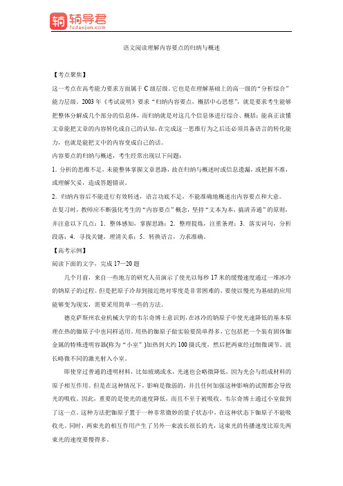 语文阅读理解内容要点的归纳与概述