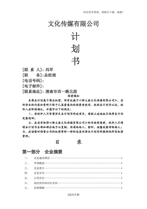 某文化传媒公司创业商业计划书(DOC 31页)