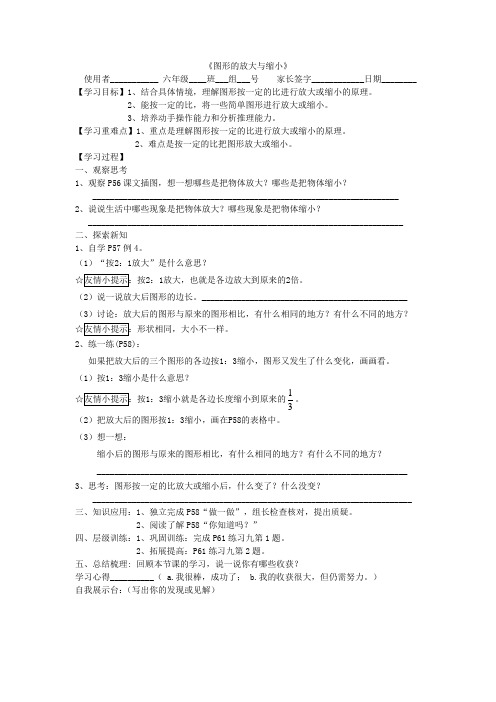 新课标人教版数学六年级下册《图形的放大与缩小》导学案练习