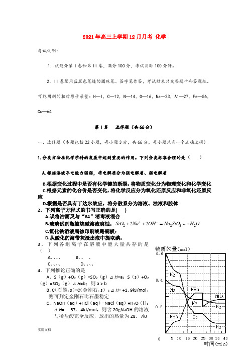 2021-2022年高三上学期12月月考 化学