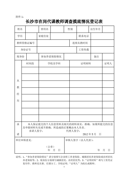 长沙市已辞退原民办教师基本情况调查表