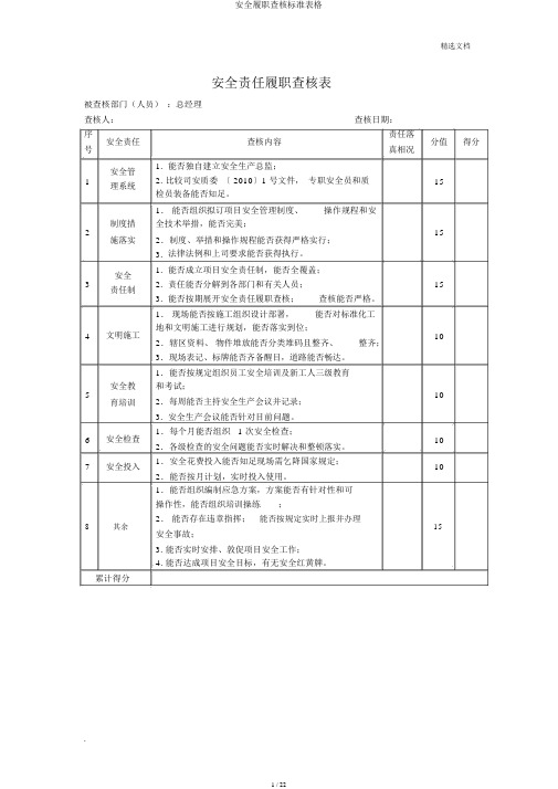 安全履职考核标准表格