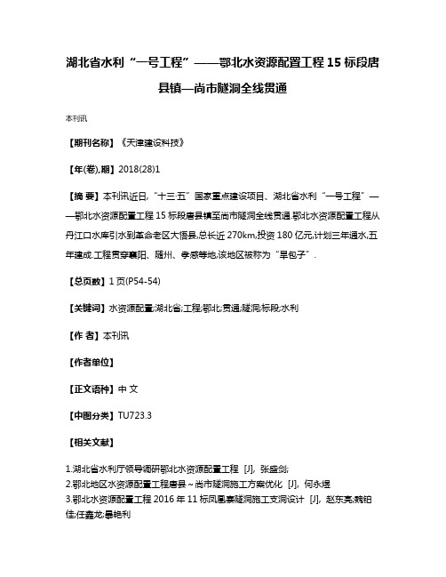 湖北省水利“一号工程”——鄂北水资源配置工程15标段唐县镇—尚市隧洞全线贯通