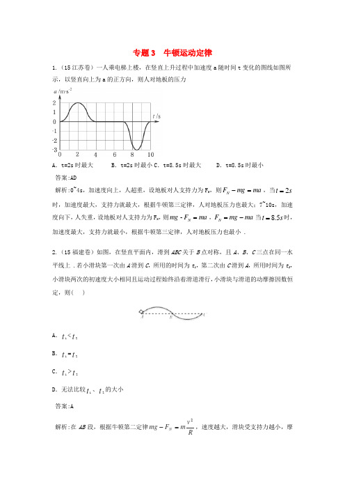 2018版高三物理一轮复习 专题3 牛顿运动定律(含2015年高考真题)