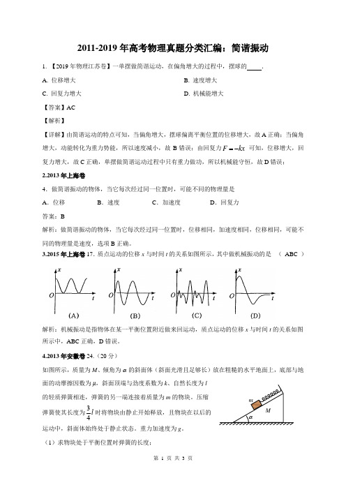 2011-2019年高考物理真题分类汇编:简谐振动