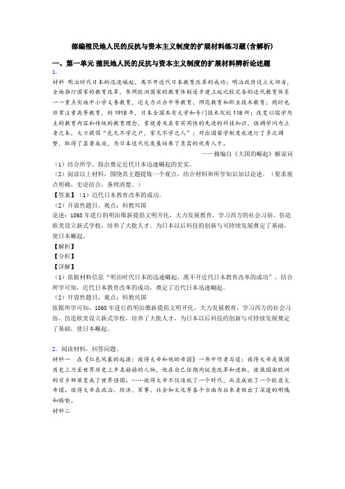 部编殖民地人民的反抗与资本主义制度的扩展材料练习题(含解析)