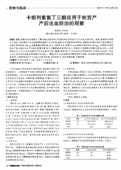 卡前列素氨丁三醇应用于剖宫产产后出血防治的观察