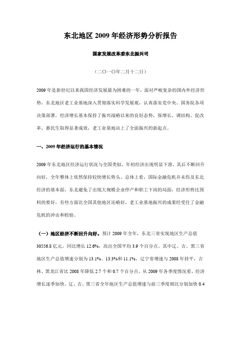 东北地区2009年经济形势分析报告