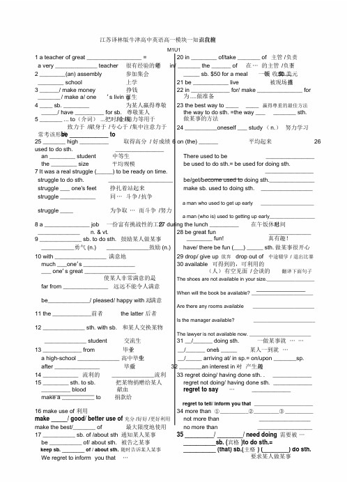 江苏译林版牛津高中英语高一模块一自我检测考前复习