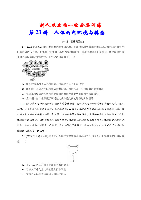 新人教生物一轮分层训练：第23讲 人体的内环境与稳态