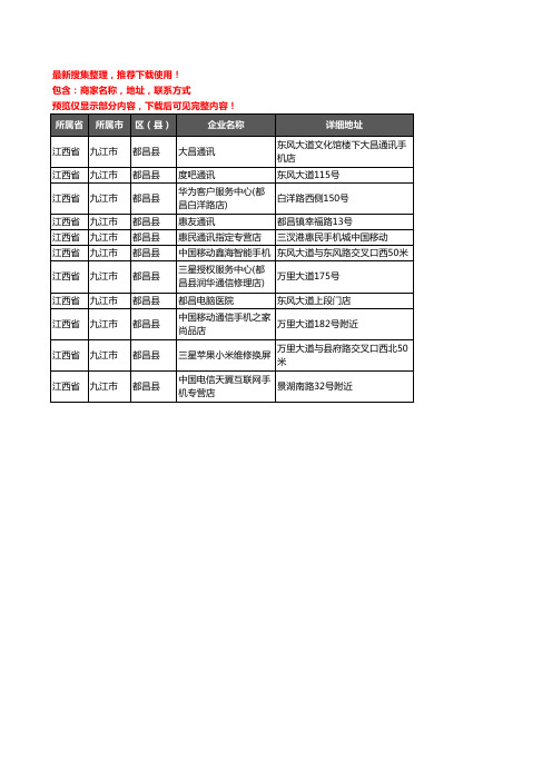 新版江西省九江市都昌县数码维修企业公司商家户名录单联系方式地址大全11家