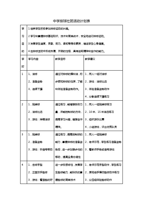 中学排球社团活动计划表