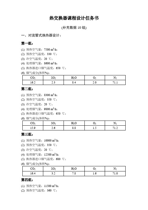 热交换器课程设计任务书(补充数据)