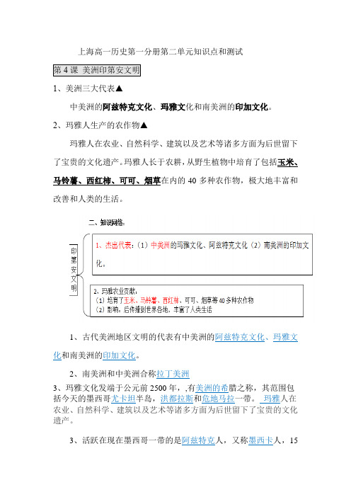 上海高中历史第一分册第二单元知识点和测试