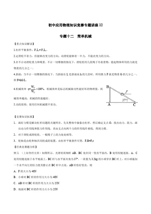 初中应用物理知识竞赛专题讲义-专题12 简单机械