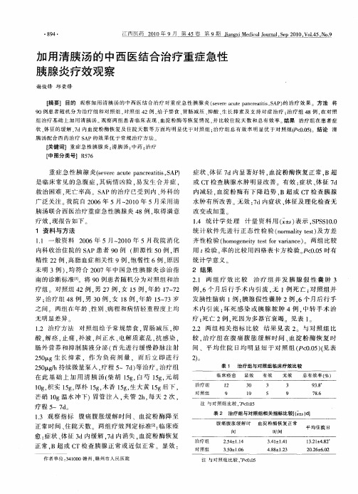 加用清胰汤的中西医结合治疗重症急性胰腺炎疗效观察