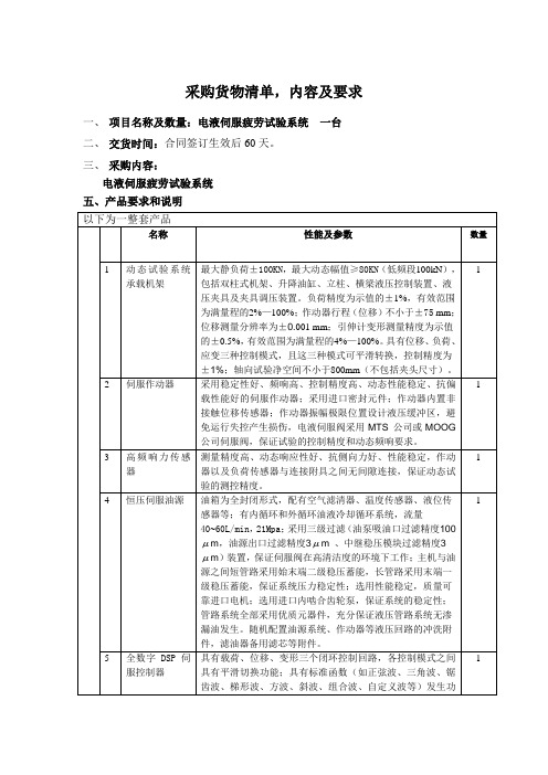 采购货物清单内容及要求