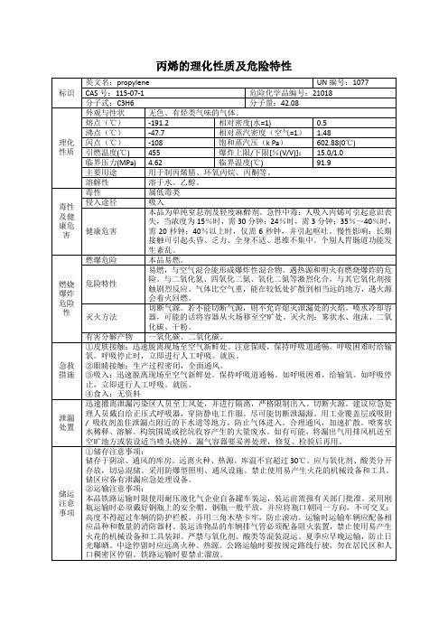 丙烯的理化性质及危险特性表