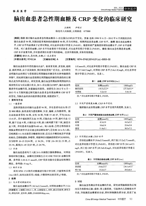 脑出血患者急性期血糖及CRP变化的临床研究