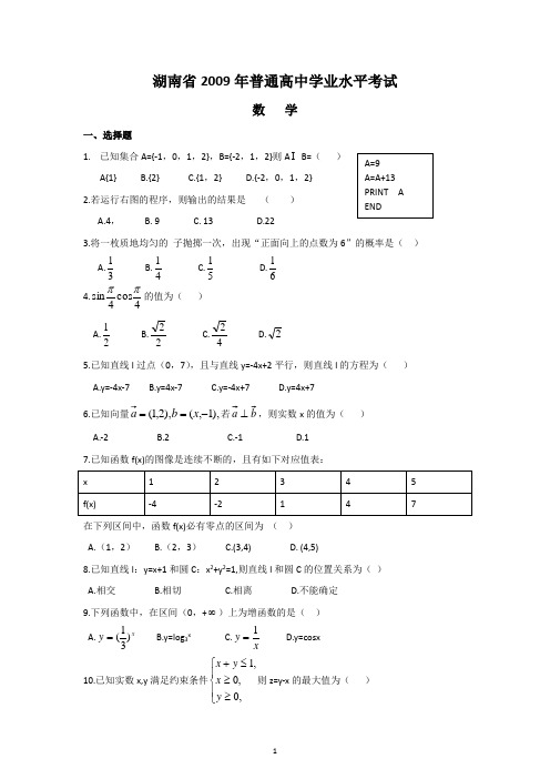 (完整word)湖南省高中历年学考数学试题