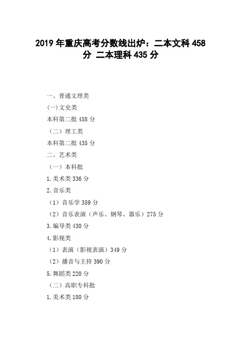 2019年重庆高考分数线出炉：二本文科458分 二本理科435分