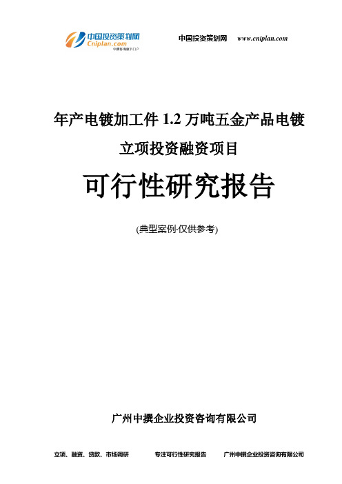 年产电镀加工件1.2万吨五金产品电镀融资投资立项项目可行性研究报告(中撰咨询)