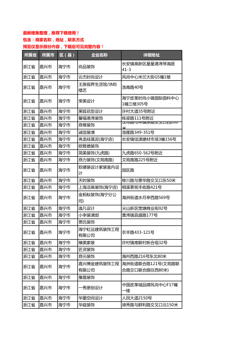 新版浙江省嘉兴市海宁市装修公司企业公司商家户名录单联系方式地址大全215家