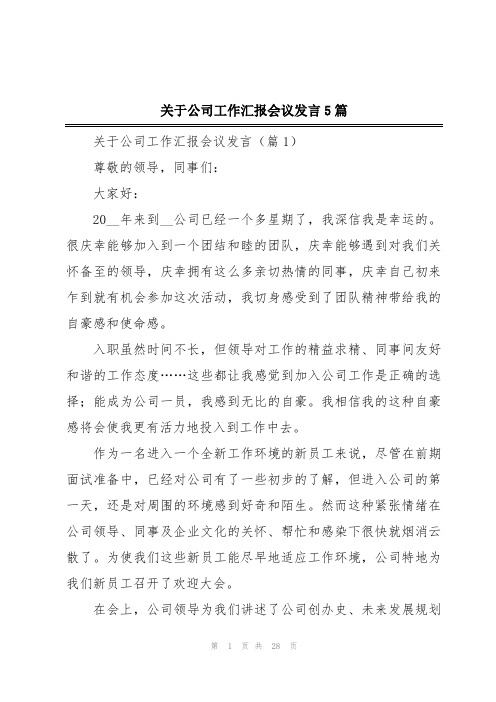 关于公司工作汇报会议发言5篇