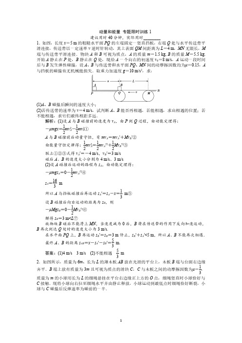 高中物理-动量和能量专题训练与解析(一)