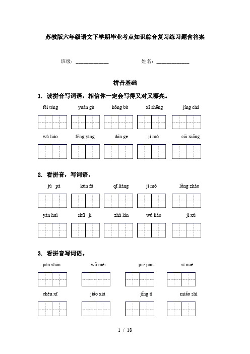 苏教版六年级语文下学期毕业考点知识综合复习练习题含答案