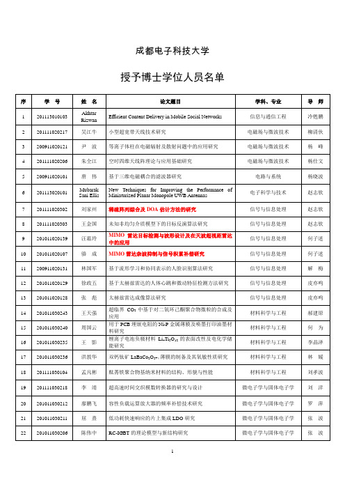 成都电子科技大学2014年12月份授予博士学位人员名单