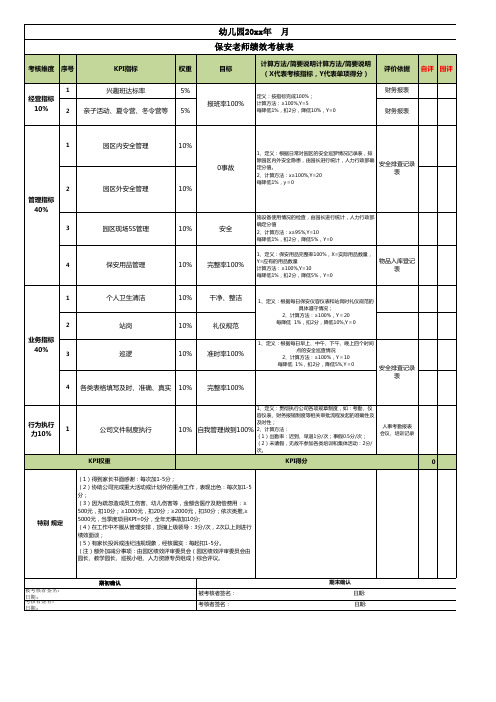 幼儿园保安考核表