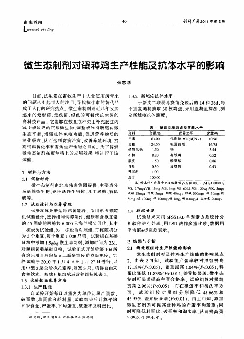 微生态制剂对蛋种鸡生产性能及抗体水平的影响