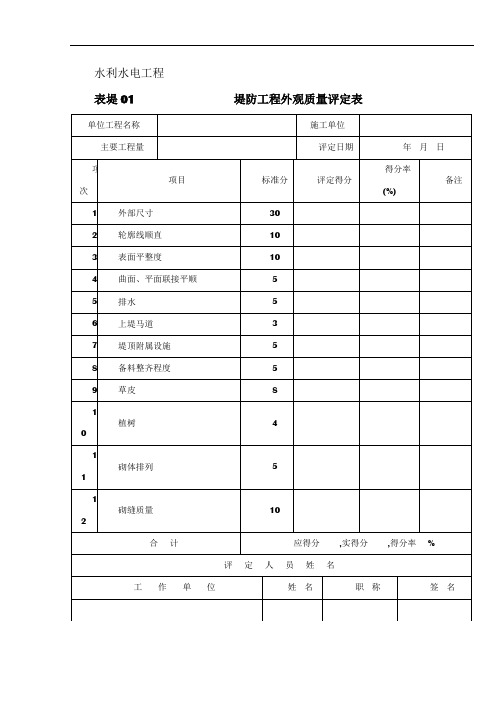 堤防工程外观质量及单元工程质量评定表