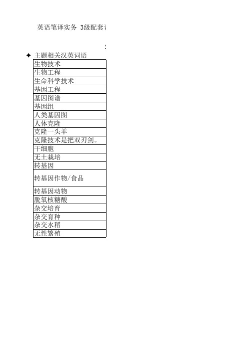 英语笔译实务 3级配套训练 第十六单元_生物科技 主题相关英汉词语_汉译英