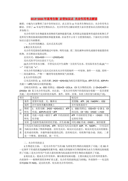 2019-2020年高考生物 必背知识点 光合作用考点解读