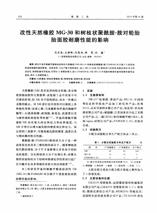 改性天然橡胶MG-30和树枝状聚酰胺-胺对轮胎胎面胶耐磨性能的影响