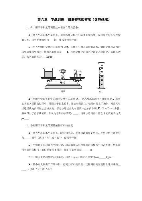 2020年秋季人教版八年级物理上册第六章专题训练 测量物质的密度(含特殊法)