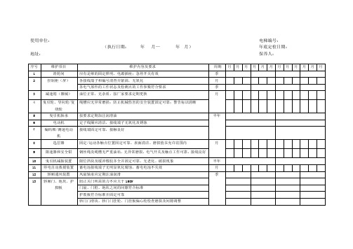 电梯定期维护工作项目表