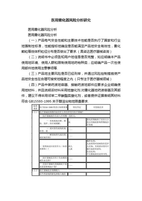 医用雾化器风险分析研究