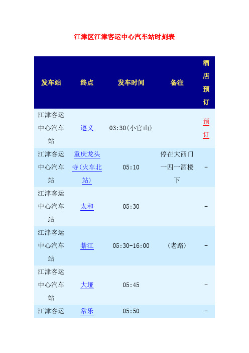 江津区江津客运中心汽车站时刻表