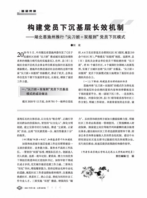 构建党员下沉基层长效机制——湖北恩施州推行“尖刀班+双报到”党员下沉模式