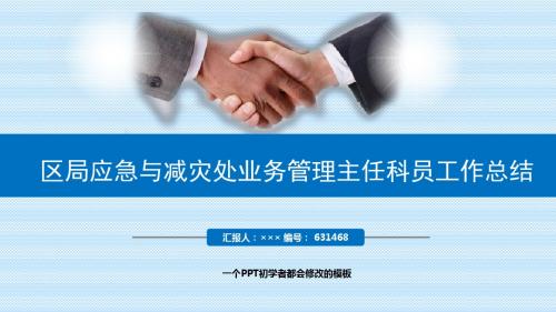 最新区局应急与减灾处业务管理主任科员工作总结述职PPT模板